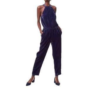 LOFT Ann Taylor | NWT Velvet Halter Jumpsuit (Petite) - Navy, Size MP